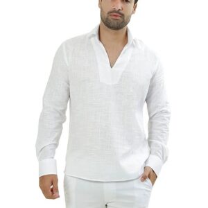 BATA MASCULINA MANGA LONGA COMFORT FIT FLAMÊ LEVE BRANCO.