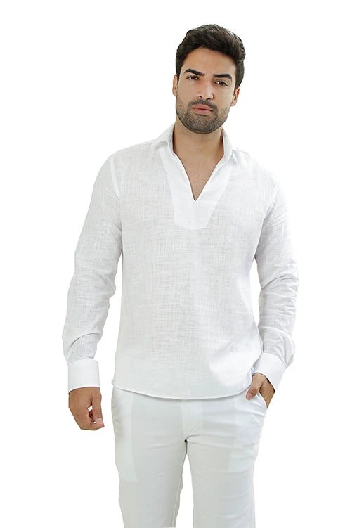 BATA MASCULINA MANGA LONGA COMFORT FIT FLAMÊ LEVE BRANCO.